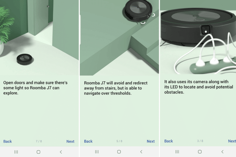 Bei der Einrichtung der iRobot Home App werden nützliche Tipps in der Handy-App angezeigt.